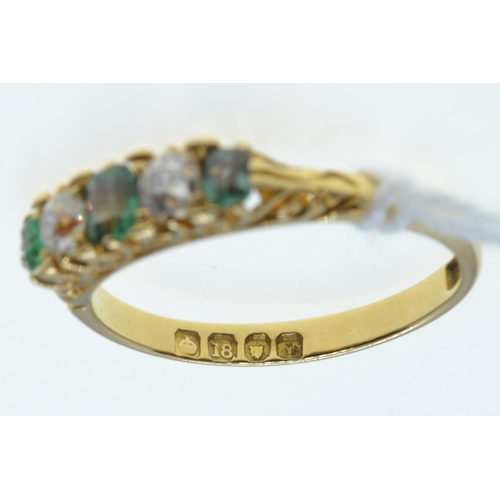 131 - 18ct gold, emerald & diamond ring, size N, 3 grams