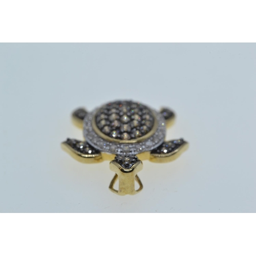 136 - 9ct gold, diamond & champagne diamond turtle pendant, length 23mm, 3.06 grams, with authenticity... 