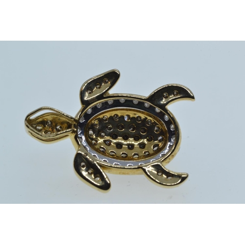 136 - 9ct gold, diamond & champagne diamond turtle pendant, length 23mm, 3.06 grams, with authenticity... 