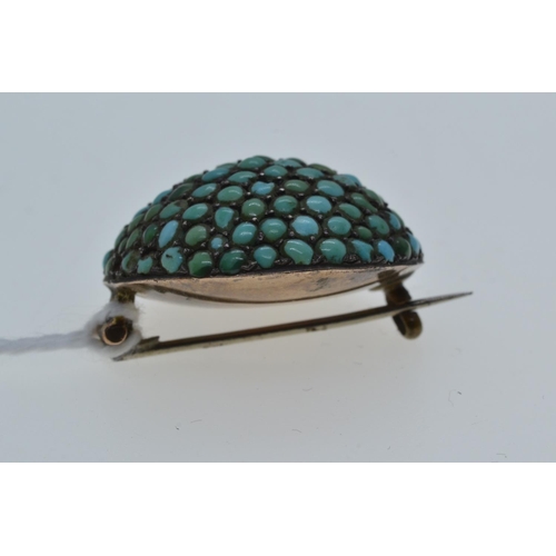 138 - 9ct gold, white metal & turquoise brooch, of bombé design, reverse stamped 'K9', diameter... 