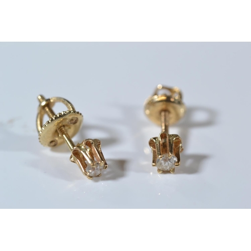 164 - Pair of 14ct gold & diamond ear studs, 1 gram, & a pair of 9ct gold & blue stone ear stu... 