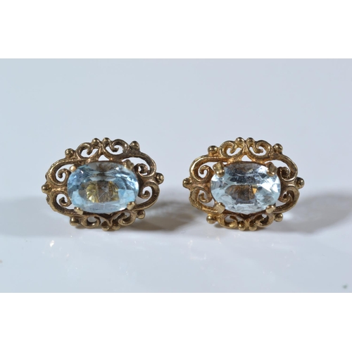 164 - Pair of 14ct gold & diamond ear studs, 1 gram, & a pair of 9ct gold & blue stone ear stu... 