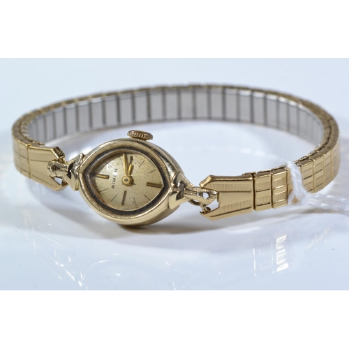 169 - Simon 14ct gold cased ladies watch, case width 15mm, with later stretched metal link bracelet