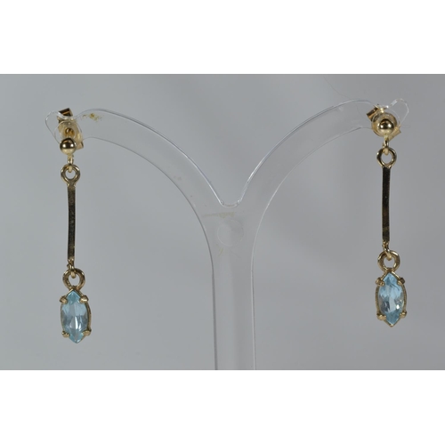 175 - Two pairs of 9ct gold & gem set pendant earrings, set with amethyst & blue stone respectivel... 