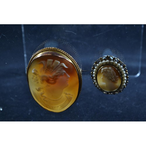 178 - 9ct gold & cameo brooch, steel pin, height 48mm, gross weight 12 grams, together with a gilt &am... 