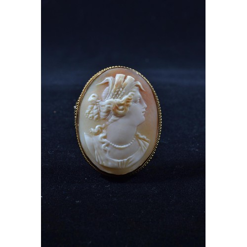 178 - 9ct gold & cameo brooch, steel pin, height 48mm, gross weight 12 grams, together with a gilt &am... 