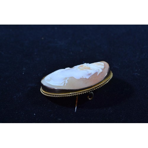 178 - 9ct gold & cameo brooch, steel pin, height 48mm, gross weight 12 grams, together with a gilt &am... 