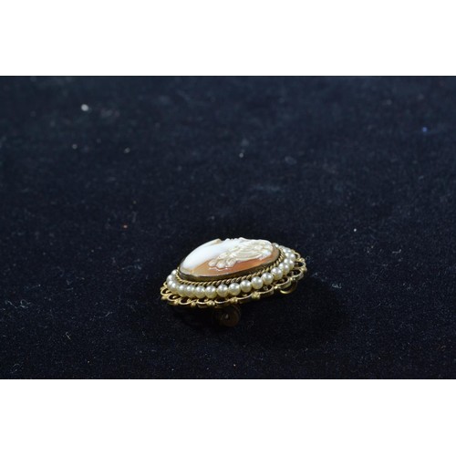 178 - 9ct gold & cameo brooch, steel pin, height 48mm, gross weight 12 grams, together with a gilt &am... 