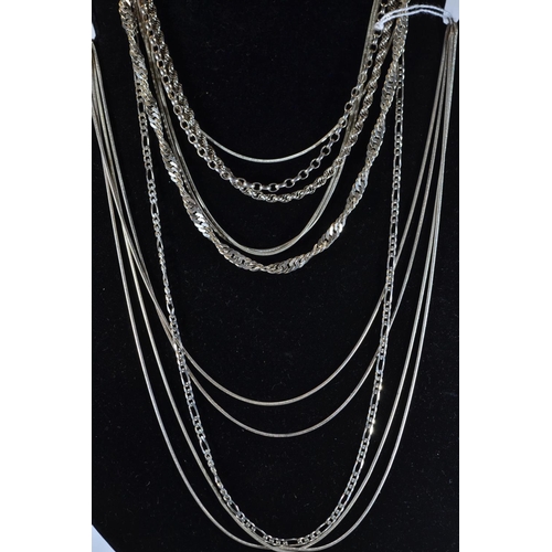 180 - Eleven silver neck chains, various lengths, gross weight 70.6 grams