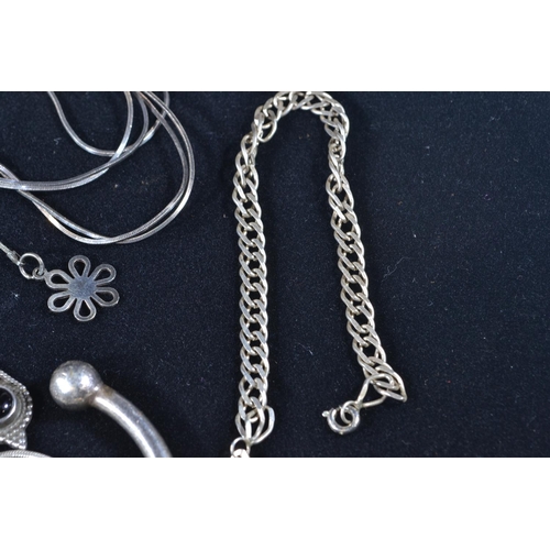 190 - Mixed silver jewellery, inc. two cuff bracelets, three neck chains, bracelet, pendant & misc ear... 