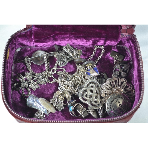 191 - Collection of silver jewellery, some stone set, comprising a HM kilt pin, marquisate brooch & cl... 