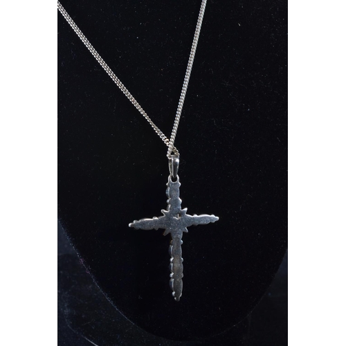 197 - Silver & stone set cross pendant & chain, chain circumference 475mm, pendant length includin... 