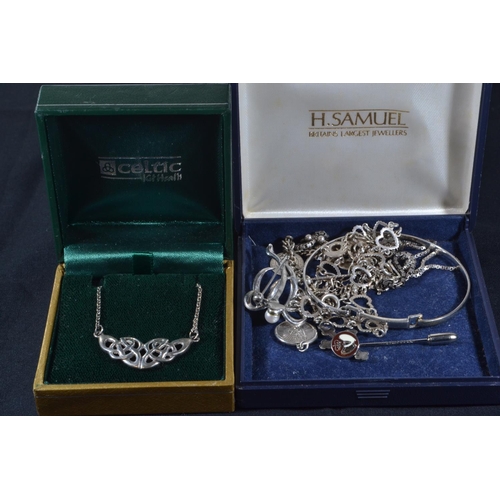 199 - Silver jewellery, including diamond set bangle, Celtic design necklace, marcasite & culture... 