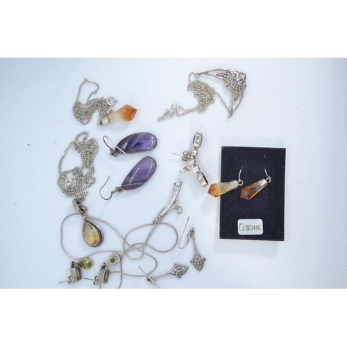 200 - Silver jewellery, some stone set, including five pairs of pendant earrings & four pendants with ... 