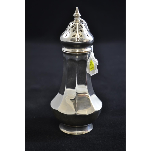 224 - Silver sugar caster, maker ED & Co, Birmingham 1921, height 15cm, 131.73 grams