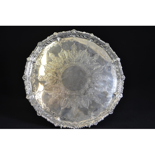 242 - Late Victorian circular silver footed tray, maker JR, Sheffield 1899, diameter 32cm, 892 grams