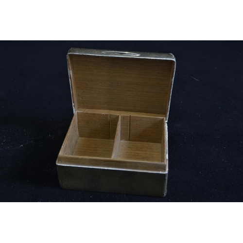 245 - Rectangular silver cigarette box, maker's mark rubbed, London 1926, wood lined, 11.5cm wide, gross w... 