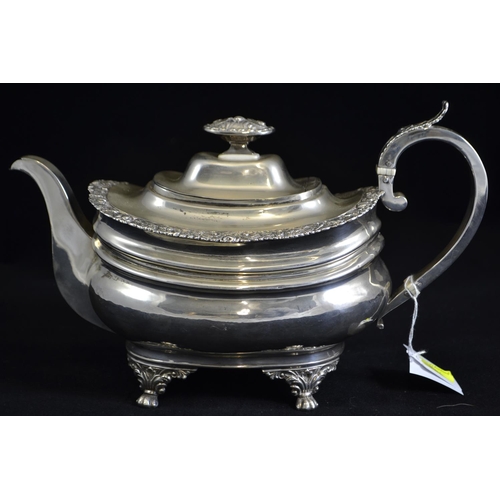 260 - George IV silver teapot, maker TJ, London 1823, 28cm wide,  gross weight 668 grams