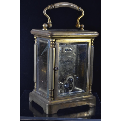 384 - French brass cased carriage clock, retailed by Mappin & Webb, with key, height inc. handle 14.5c... 