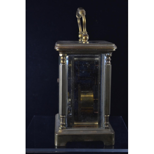 384 - French brass cased carriage clock, retailed by Mappin & Webb, with key, height inc. handle 14.5c... 