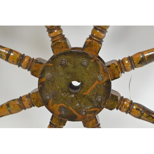 311 - Large hardwood ships wheel. D100cm