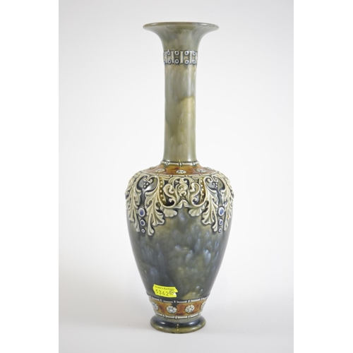 424 - Doulton Lambeth green ground stoneware vase, impressed marks, height 30cm