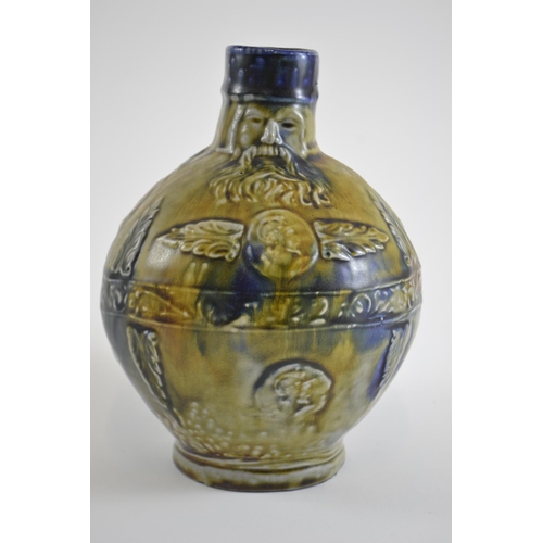 425 - Bellarmine style stoneware jug with majolica style glaze, 20th century impressed 'Plein' to base, he... 