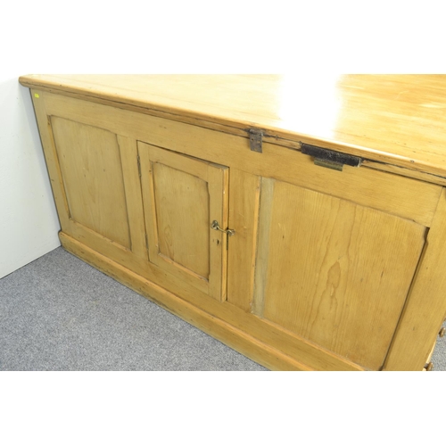 456 - Early C20 pine partners desk. With 8 drawers to each side, and side cabinet. w121cm L152cm h76cm