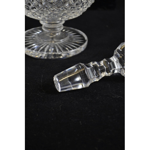 364 - Waterford Crystal claret decanter, 31cm high, with fitted velvet case & a Waterford Crystal leaf... 