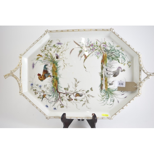 338 - Limoges porcelain tray, late 19th/early 20th century, painted with various birds midst foliage, mark... 