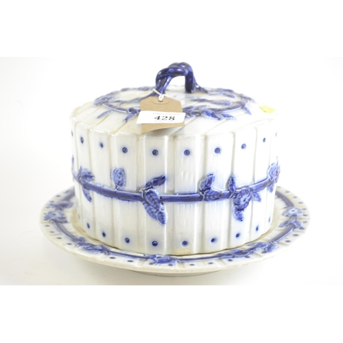 428 - Blue & white earthenware cheese bell & cover, stand 26.5cm diameter