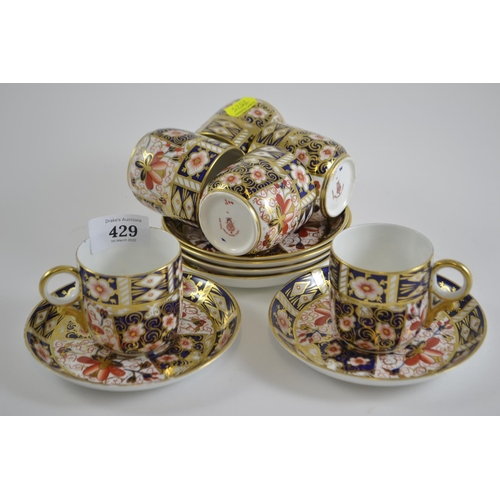 429 - Set of six Royal Crown Derby imari pattern coffee cans & saucers, dated 1907-8