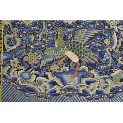 430 - Three Chinese silk embroideries, 30cm x 28xmTwo are sewn together in two halves with a central seam ... 