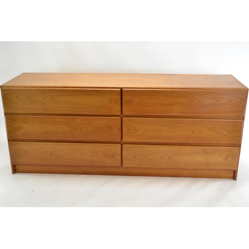 460 - 6 drawer teak lowboy, in the manner of Scan Col, Denmark. Includes possible marriage mirror, marked ... 