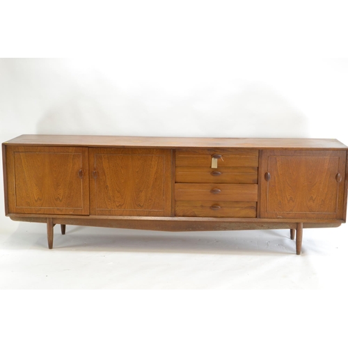 462 - Mid Century Scandart sideboard in elm. 4 drawers & 3 cupboards. L222cm D46cm H73cm