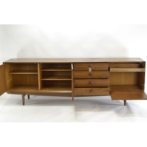 462 - Mid Century Scandart sideboard in elm. 4 drawers & 3 cupboards. L222cm D46cm H73cm