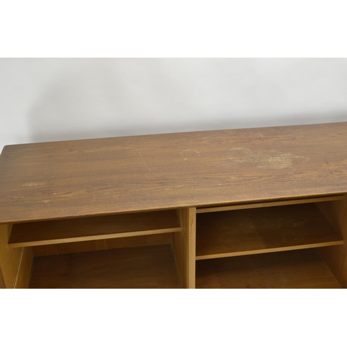 462 - Mid Century Scandart sideboard in elm. 4 drawers & 3 cupboards. L222cm D46cm H73cm