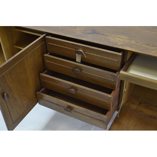 462 - Mid Century Scandart sideboard in elm. 4 drawers & 3 cupboards. L222cm D46cm H73cm