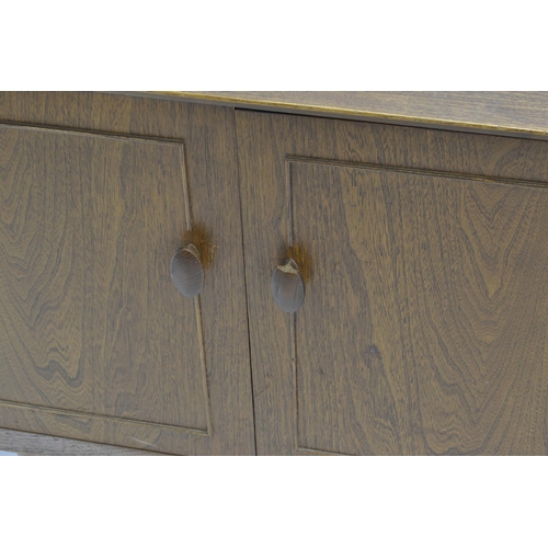 462 - Mid Century Scandart sideboard in elm. 4 drawers & 3 cupboards. L222cm D46cm H73cm