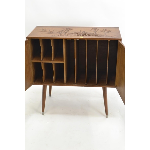 464 - Mid Century Asian carved vinyl record cabinet. W76cm D36cm H76cm