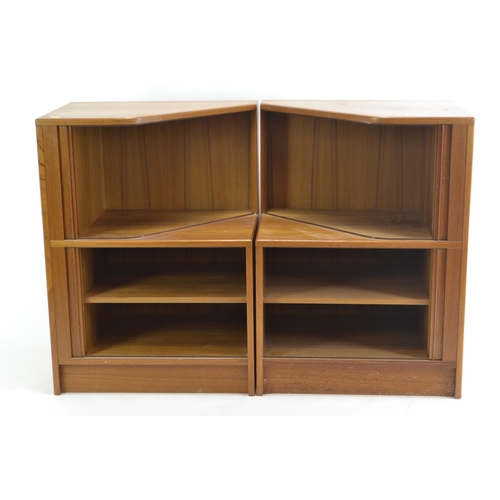 465 - Pair of teak tambour mid century bedsides by Poul Hundevad, Denmark. H85cm w62.5cm d45.5cm