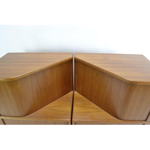 465 - Pair of teak tambour mid century bedsides by Poul Hundevad, Denmark. H85cm w62.5cm d45.5cm