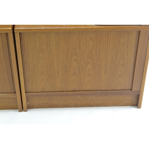 465 - Pair of teak tambour mid century bedsides by Poul Hundevad, Denmark. H85cm w62.5cm d45.5cm