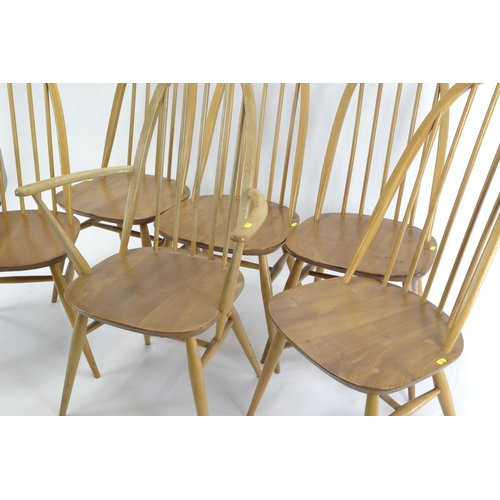 466 - 6 Ercol Windsor Quaker dining chairs. 5x model 365 1x model 365a. w61cm d55cm overall height 97cm. S... 