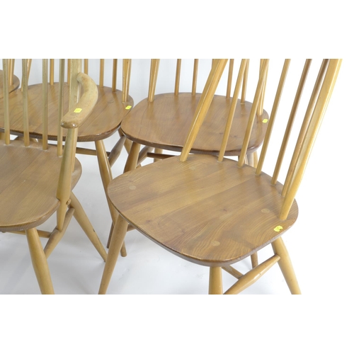 466 - 6 Ercol Windsor Quaker dining chairs. 5x model 365 1x model 365a. w61cm d55cm overall height 97cm. S... 