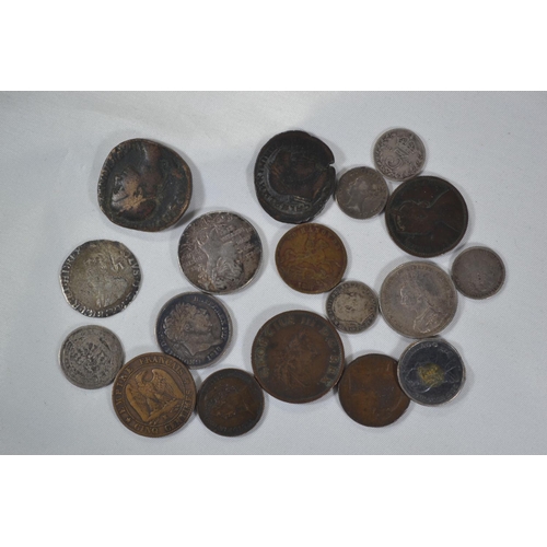 287 - Small box of mixed coins including Charles I sixpence Victoria Diamond jubilee silver medallion 1897... 