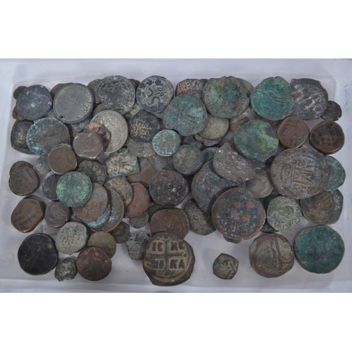 300 - Box of very old world coins, inc. Roman, Byzantine and possible Indian State coins