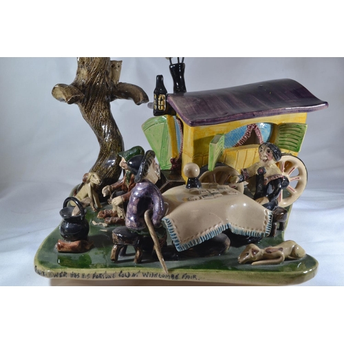 355 - Runnaford Pottery Will Young 'Bill Brewer Has His Fortune Told At Widecombe Fair' figural group, sig... 