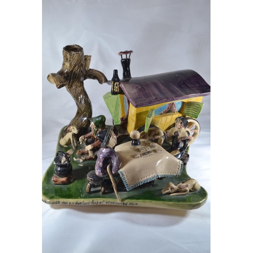 355 - Runnaford Pottery Will Young 'Bill Brewer Has His Fortune Told At Widecombe Fair' figural group, sig... 