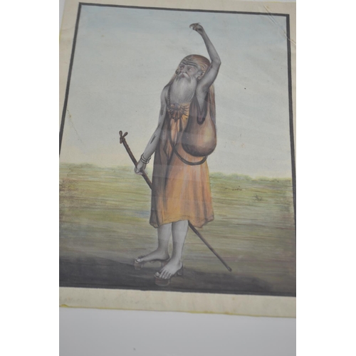 380 - 2 x C1800s  Indian, company style pen and ink figurative artworks. 15cm x 20cm & 11cm x 15.5cm